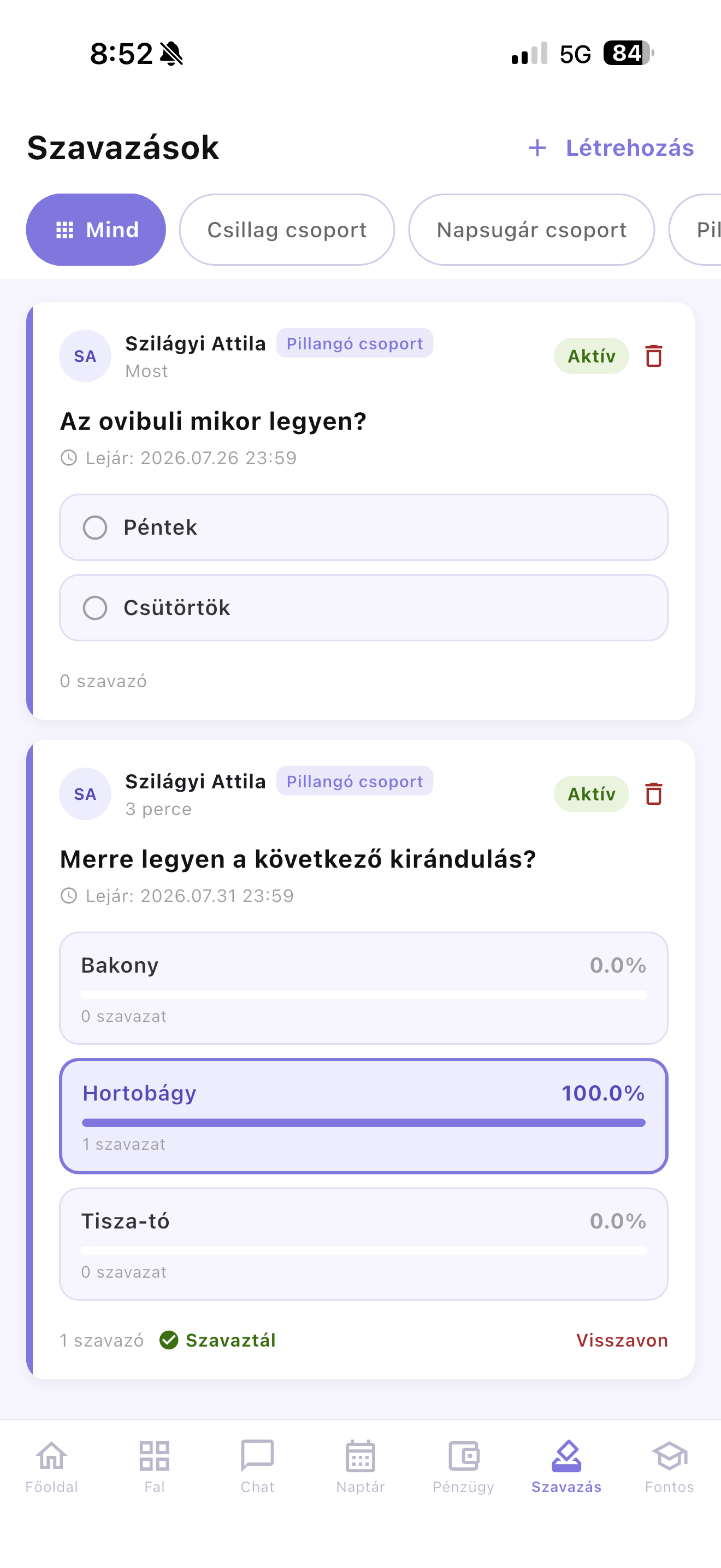 KaticApp csoportpénz