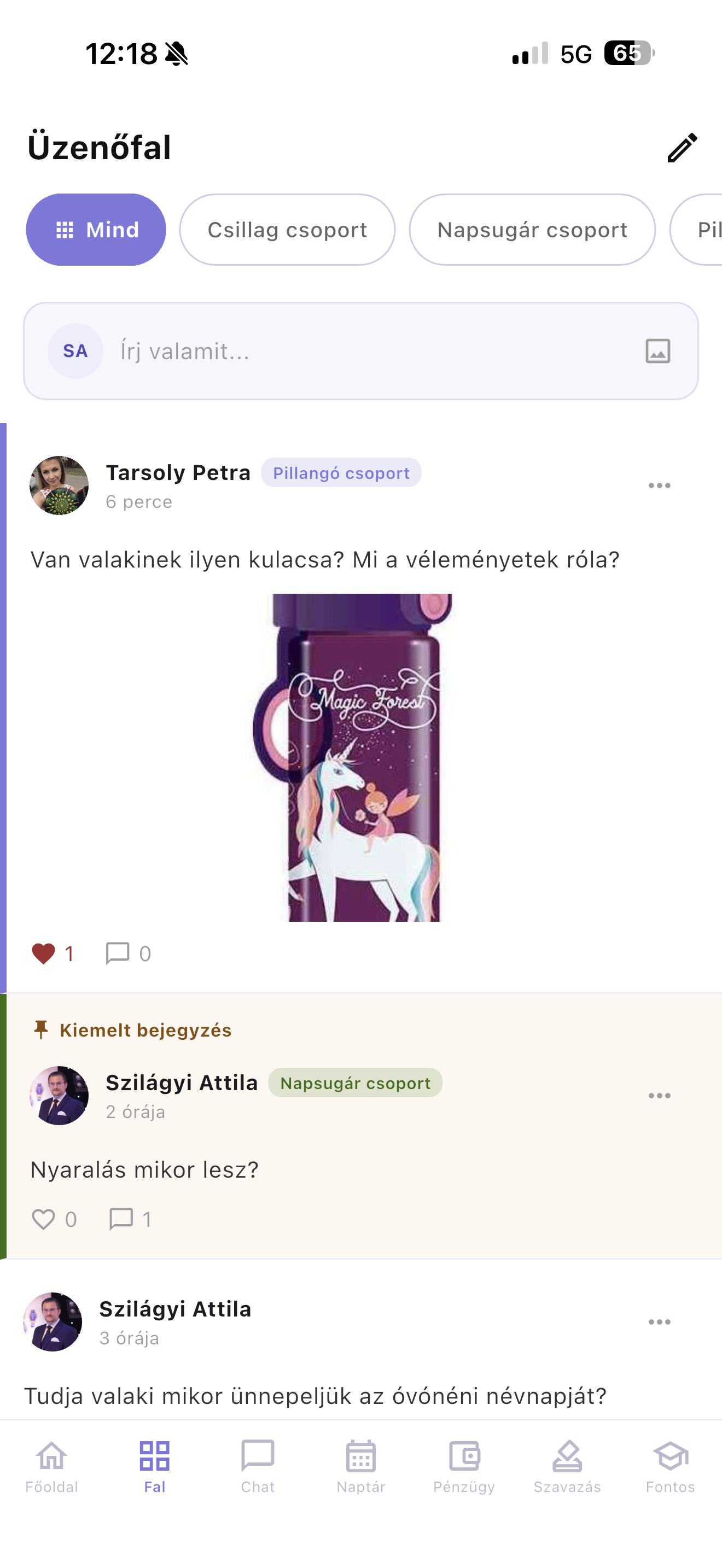 KaticApp üzenőfal